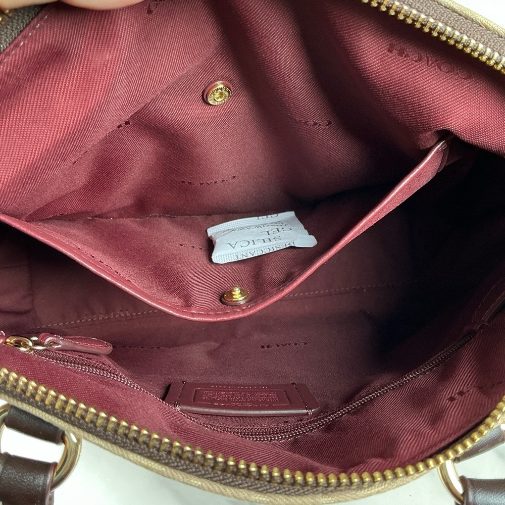 Coach Elise hand Crossbody Bag Brown Tan Signature Jacquard Satchel Fall Purse - Picture 10 of 10